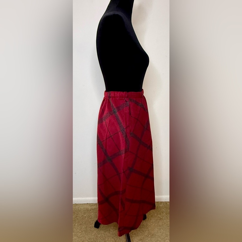 Vintage Russ Togs Red Gray plaid midi wool blend Christmas skirt pockets 12 EUC - Picture 6 of 9
